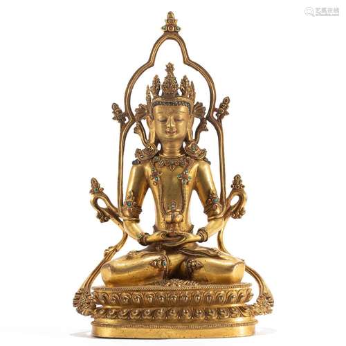 A SINO-TIBETAN BRONZE-GILT AMITAYUS