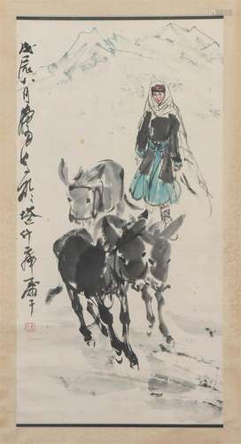 A CHINESE PAINTING OF FIGURAL STORY