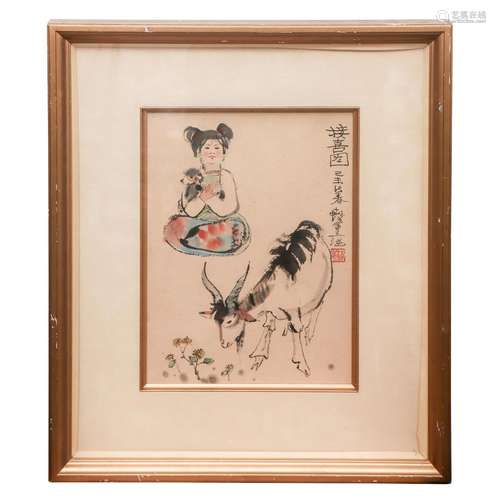 A CHINESE PAINTING OF FIGURAL STORY SIGNED CHENG SHIFA