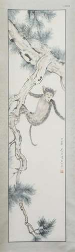 A CHINESE PAINTING OF MONKEY SIGNED XU BEIHONG