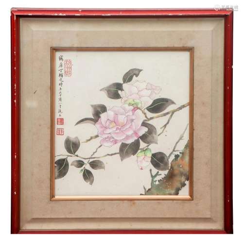 A CHINESE PAINTING OF CAMELLIA SIGNED LINSANZHI