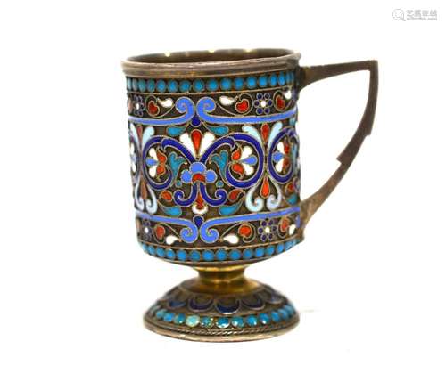 Russian Silver Enamel Cup w Handle