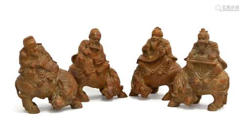 Four Chinese Carved Bamboo Figures