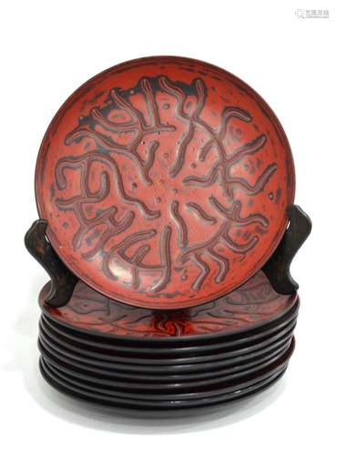 Ten Chinese Lacquered Plates