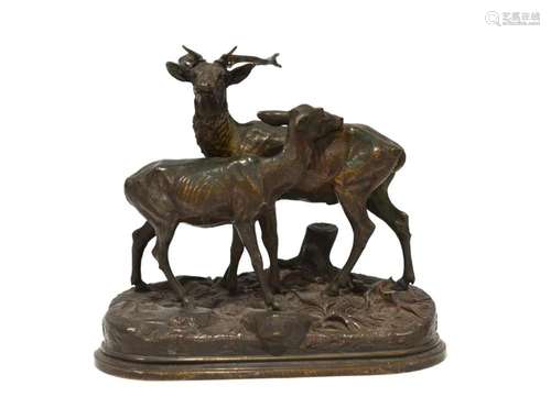 Alfred Dubucand Bronze Figure Group of Deer