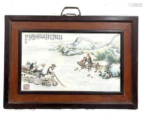 Chinese Framed Famille Rose Porcelain Plaque