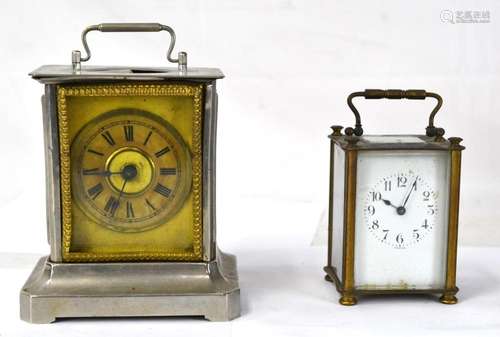 Two Vintage Bronze & Glass Carriage Clocks