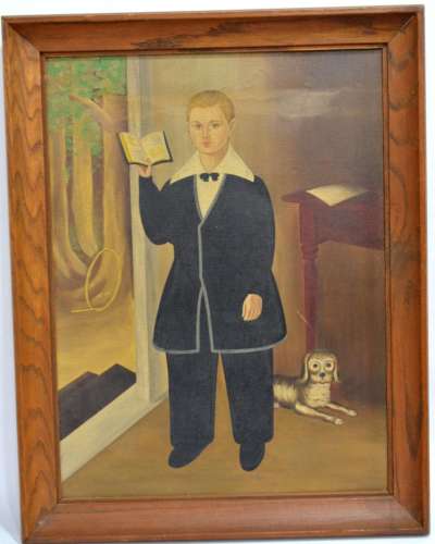 A Folk Art Framed Print of a Boy