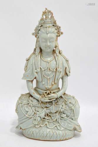 Chinese Pale Celadon Glazed Figure of Guanyin