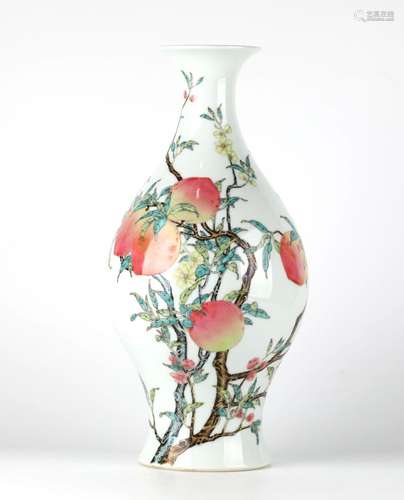 Chinese Famille Rose Olive Shape Vase