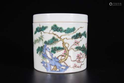 Pastel pine, bamboo and plum cricket jar