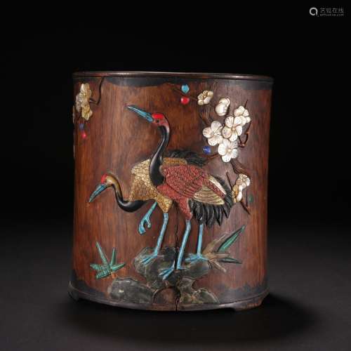 Rosewood inlaid with a hundred treasures plum blossom and cr...