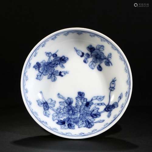 blue and white flower dish