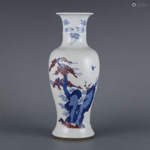 Blue and white underglaze red three-year-old cold three frie...