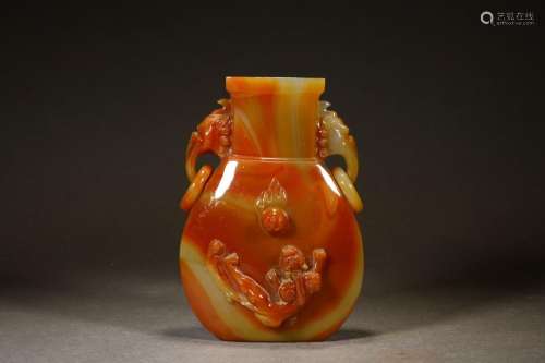Silk Agate Dragon Pattern Amphora