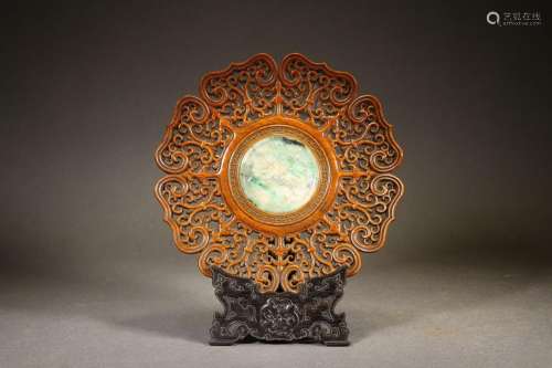 Boxwood Inlaid Emerald Dragon Pattern Appreciation Plate