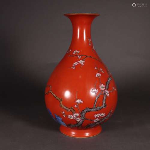 Red Glaze Pastel Painting Gold Flower Pattern Jade Pot Sprin...