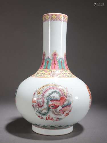 Pastel group dragon and phoenix celestial ball vase