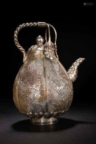 Sterling silver ewer with crane pattern