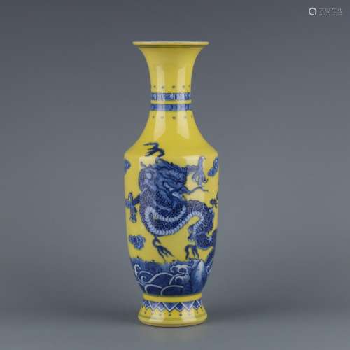 Blue and white dragon and tiger leaping Guanyin vase