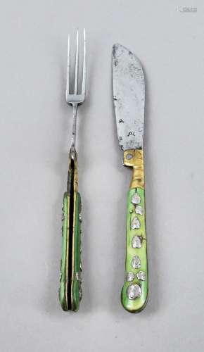 Two-piece travel cutlery, German, around 1800, knife and for...