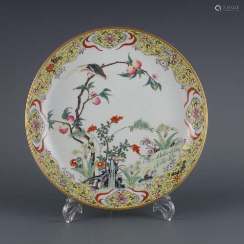 Large platter with pastel flowers and birds
