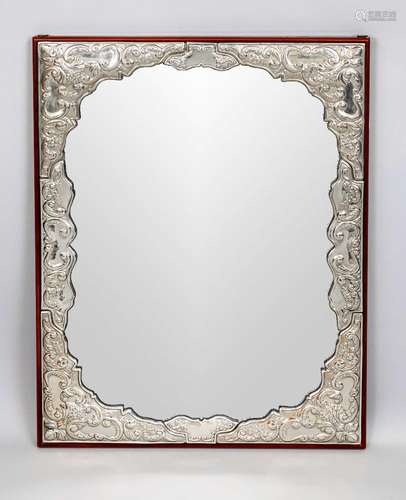 Rectangular wall mirror, Italy, 20th c., plated, matching cu...