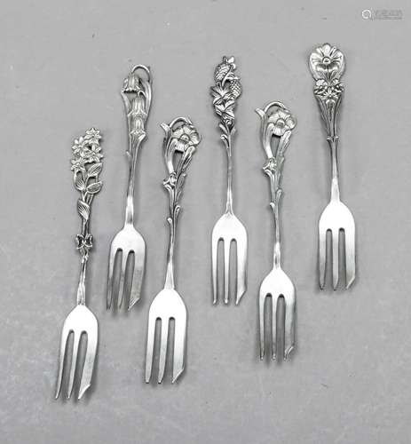 Six cake forks, Sweden, 2nd half of 20th century, silver 830...