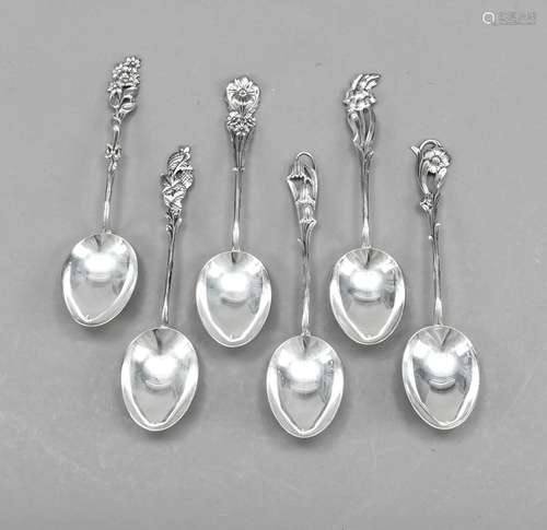 Six ice cream spoons, Sweden, 2nd half of 20th century, silv...