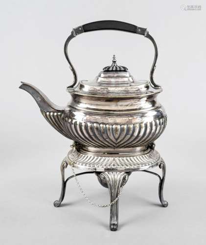 Tea kettle on rechaud, 20th century, plated, rechaud on 4 cu...