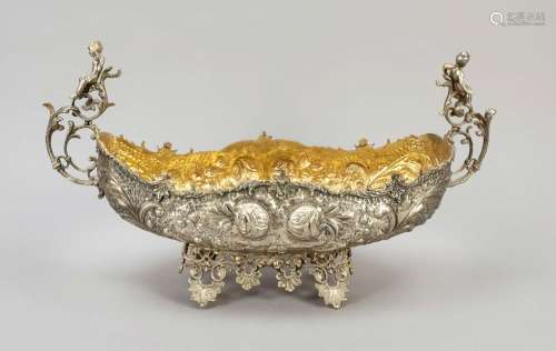 Jardiniere, c. 1900, plated, gilded interior, on 4 feet, the...