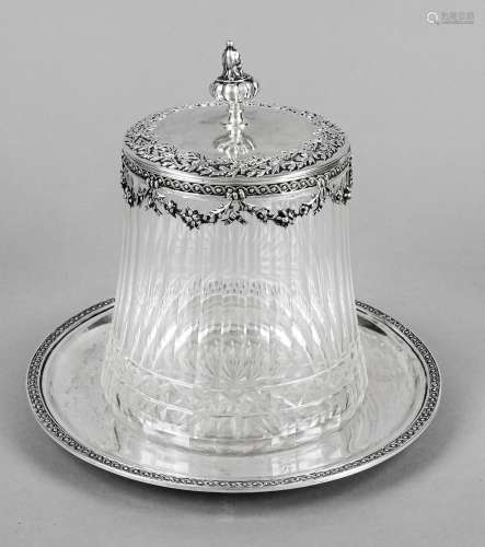 Bonbonnière with saucer and silver lid, German, early 20th c...