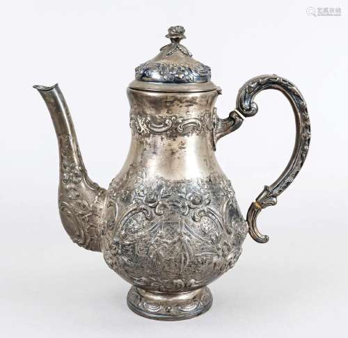 Coffee pot, German, c. 1900, probably Hanau, silver 800/000,...