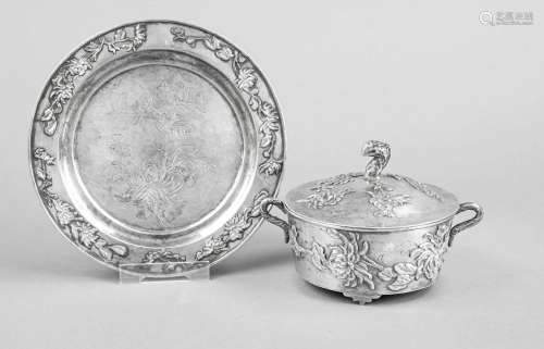 Round lidded vessel with saucer, China, c. 1900, MZ, silver ...
