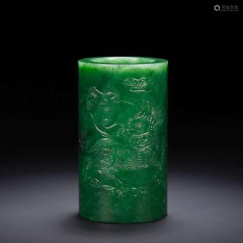 Hetian jasper kylin spit jade book pen holder