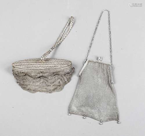 Two evening purses, 20th century, 1x silver 835/000, elongat...