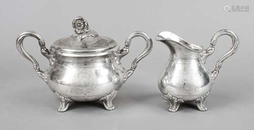 Cream and sugar bowl, German, c. 1900, silver 800/000, 1x wi...