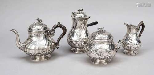 Three-piece tea centerpiece and chocolate pot, France, 1875-...