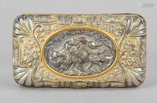 Hunting baroque tabatiere, 18th century, silver hallmarked, ...
