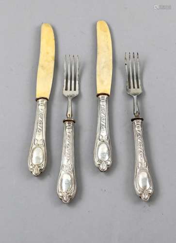 Dessert cutlery for six persons, around 1900, silver 800/000...