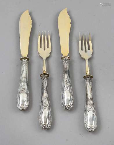 Fish cutlery for six persons, 20th century, silver 800/000, ...