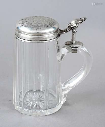 Beer stein with silver hinged lid assembly, German, c. 1900,...