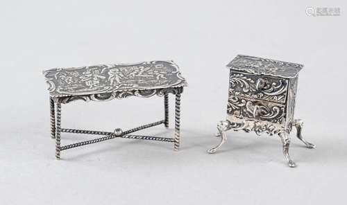 Two miniatures, 1x table, England, 1892, maker's mark Samuel...