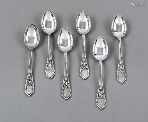 Six art nouveau coffee spoons, German, around 1900, master m...