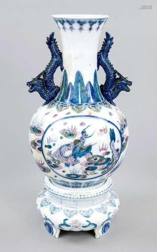 Vase on pedestal, probably Japan circa 1900, bulbous porcela...