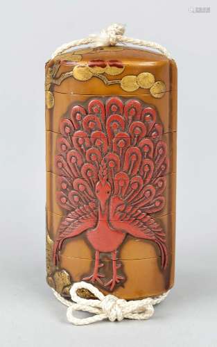 Coffee colored inro with peacock decoration, Japan, Edo peri...