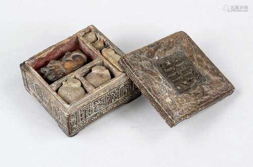 Seal box, China, around 1900, carved and uncarved seal pads ...