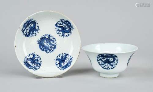 Dragon plate and dragon bowl, China, Qing dynasty(1644-1911)...