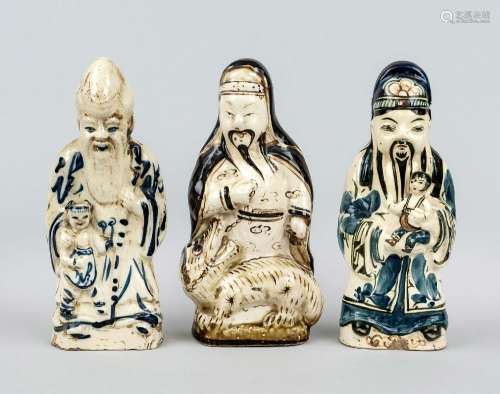 3 star deities, China or Vietnam, 19th/20th century, stonewa...