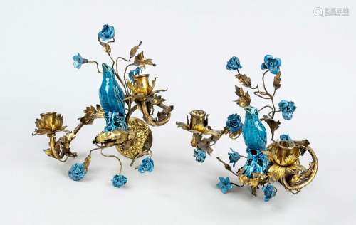 Pair of turquoise bird candelabra, China, Qing dynasty(1644-...